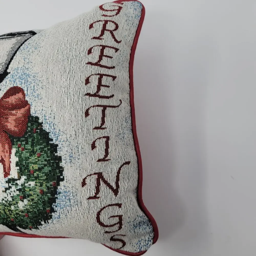 Christmas Needlepoint Tapestry Pillow Lamp Post Wreath Seasons Greetings